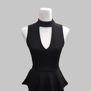 Plunging Neckline Black Blouse